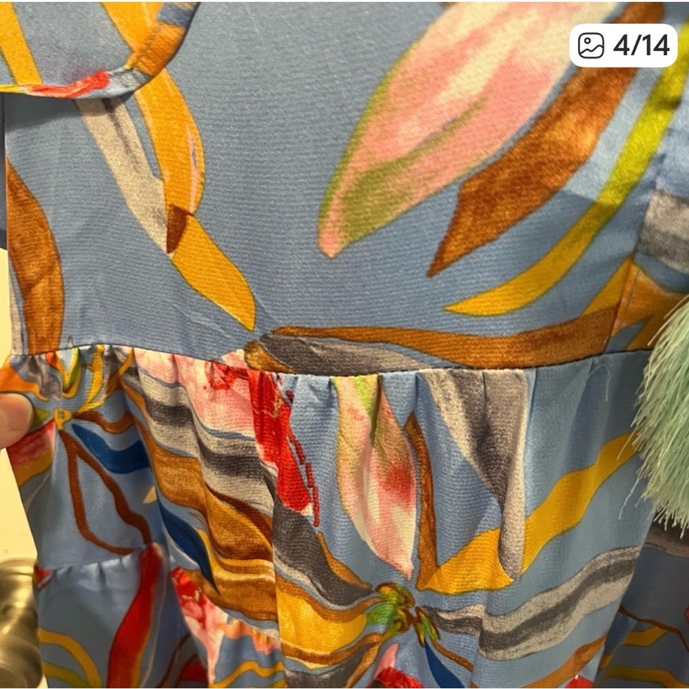 Umgee Light Blue Floral Maxi Dress with Multicolor Print Medium - Picture 4 of 11